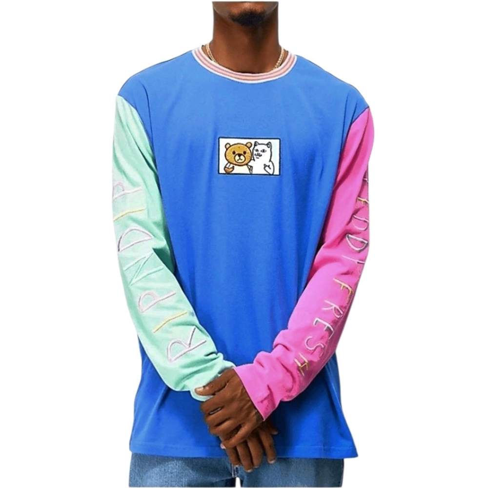 Ripndip Teddy Fresh 2.0 Color Block Long‎ Sleeve Tee Mens Large 80s